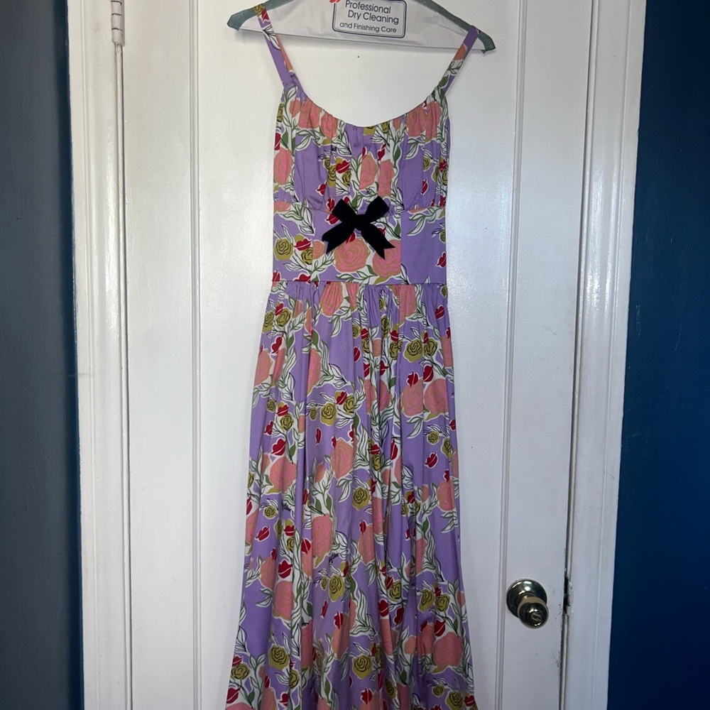 Floral Midi Dress in Purple and Pink